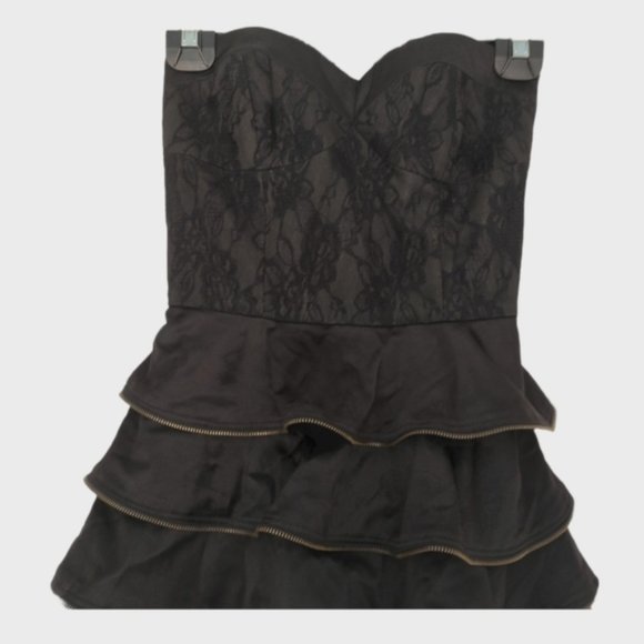 PILGRIM STRALIA Black Strapless Tier Skirt Dress Layered Ruffle - Picture 3 of 9